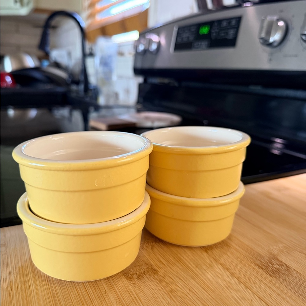 Set of 4 Butter Yellow Ceramic Ramekins